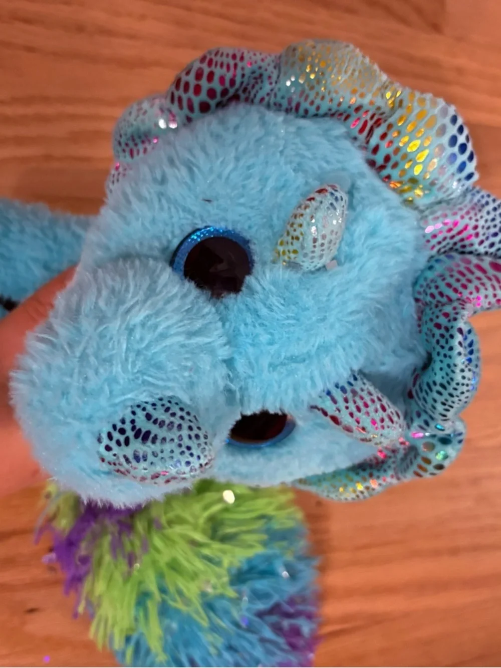 Triceratops Dinosaur Plush Blue Rainbow Tail Stuffed Animal Kids Toy